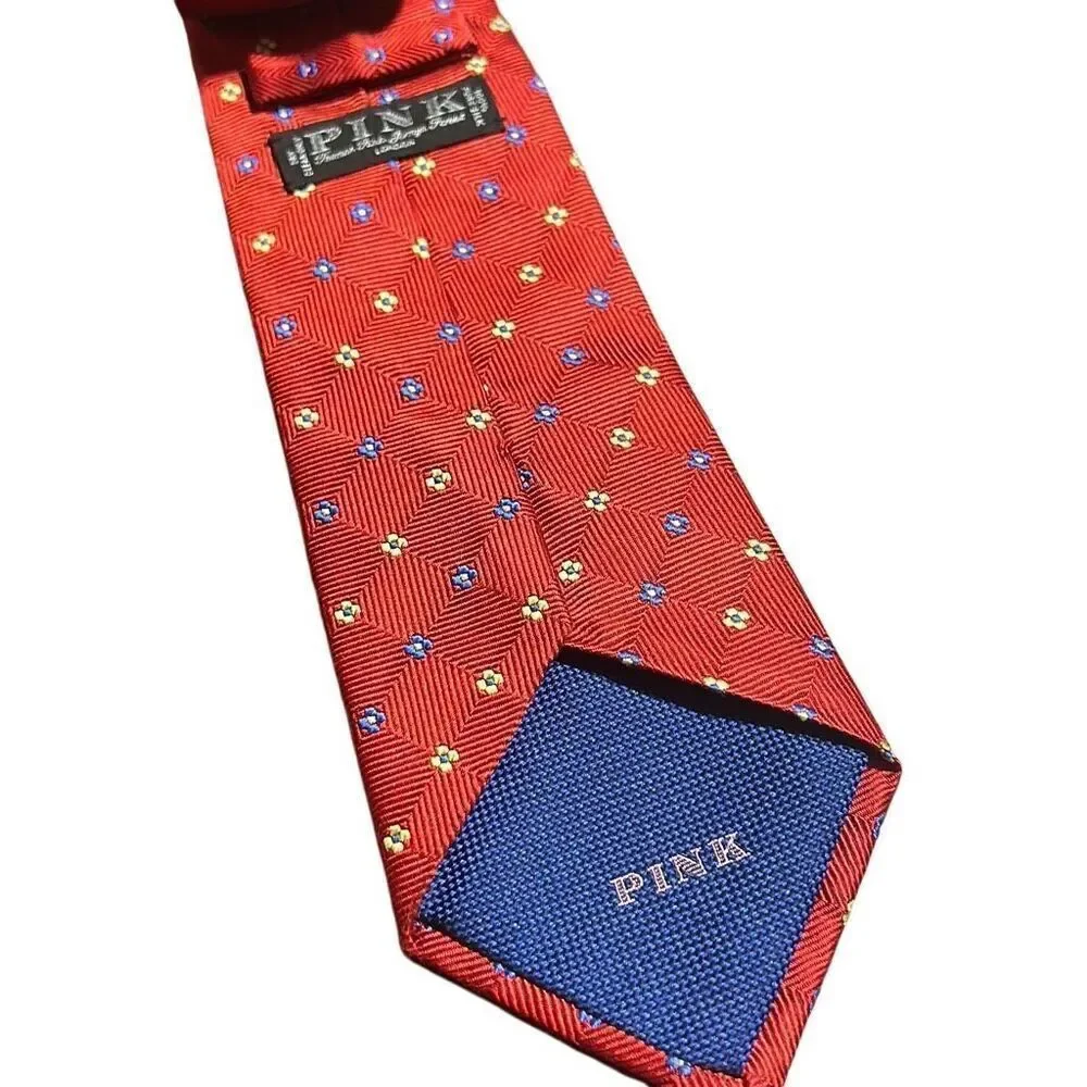 PINK London Red Geometric Silk Necktie Menswear‎ Business Professional